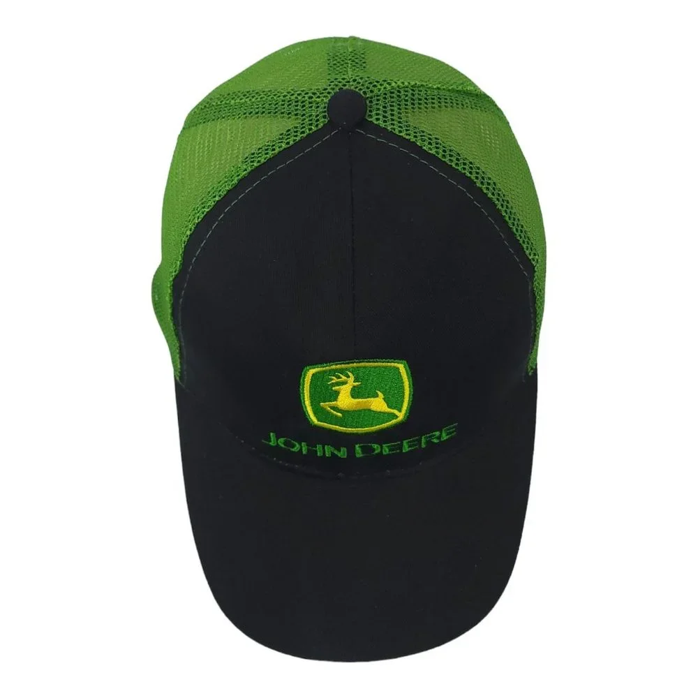 John Deere Mesh Patch Logo Strapback Cap Trucker Baseball Hat Black Green